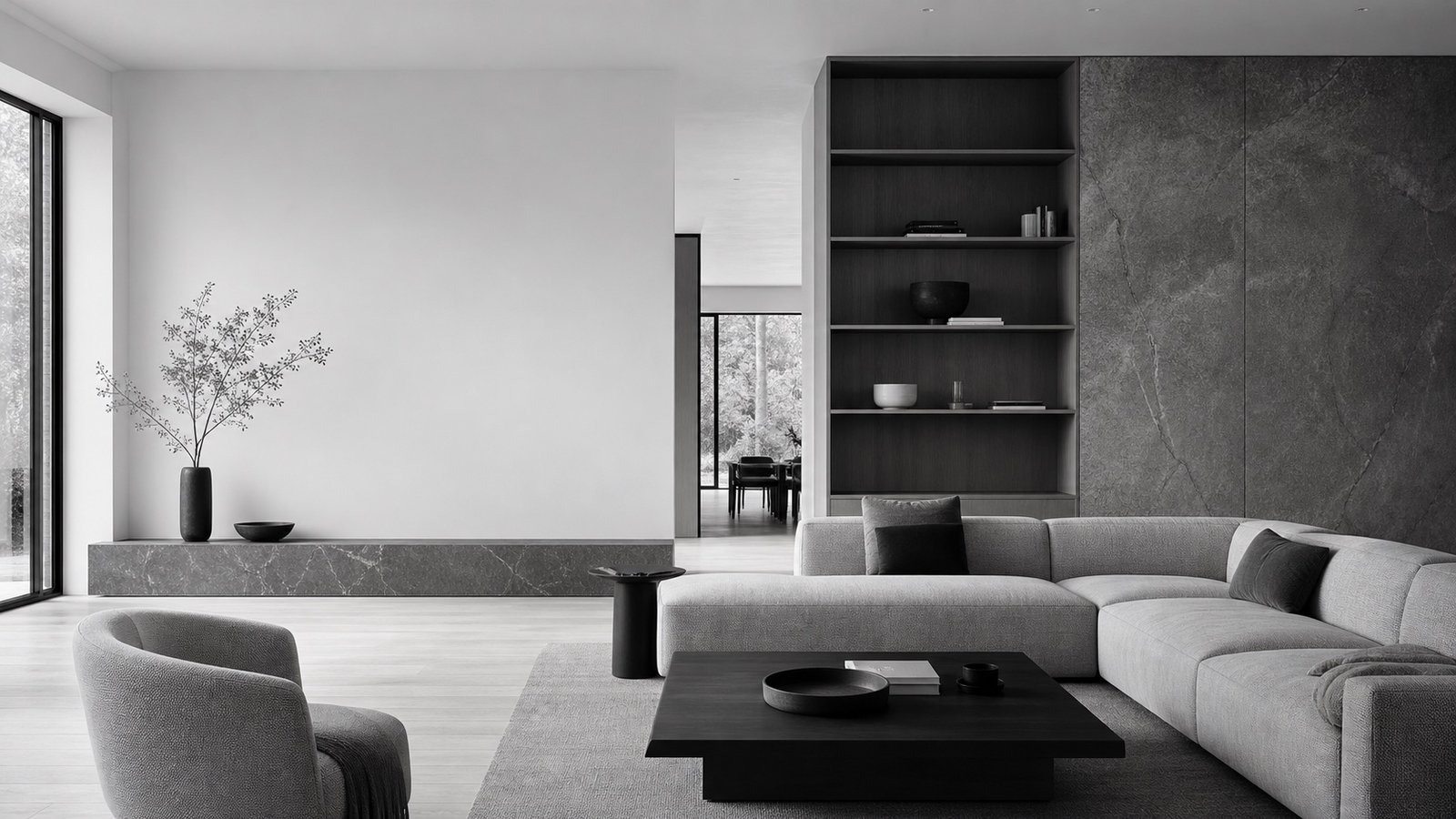 No 08 İç Mimarlık için modern monokrom yaşam alanı